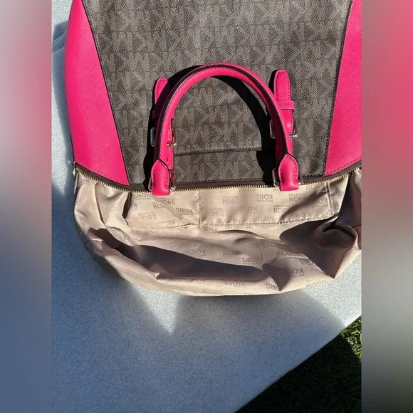 Michael Kors Ciara Large Satchel – Signature Logo Canvas & Hot Pink Leather - Picture 12 of 14
